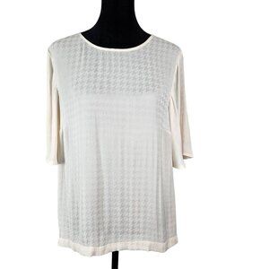 A New Day Womens Cream Houndstooth Short Sleeve Blouse Size Medium Casual Career